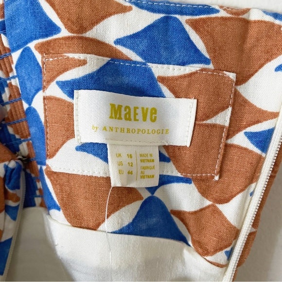 ❤️ NWT The Ophelia Sleeveless Linen Slim Mini Dress by Maeve Blue Floral Wave 12 - Picture 6 of 8